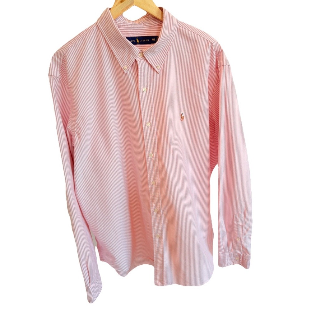 Polo Ralph Lauren Shirt Mens XXL Red Striped Classic Fit Button Down Oxford